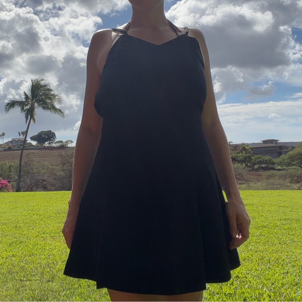 Vintage Sleek A Line Knee Length Black Midi Dress Small